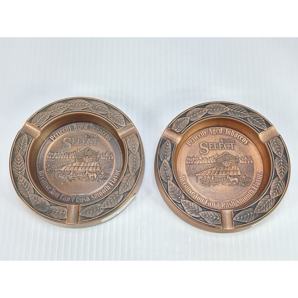 2 Vintage Winston Select Copper Tone Cigarette Cigar Collectable Ashtray